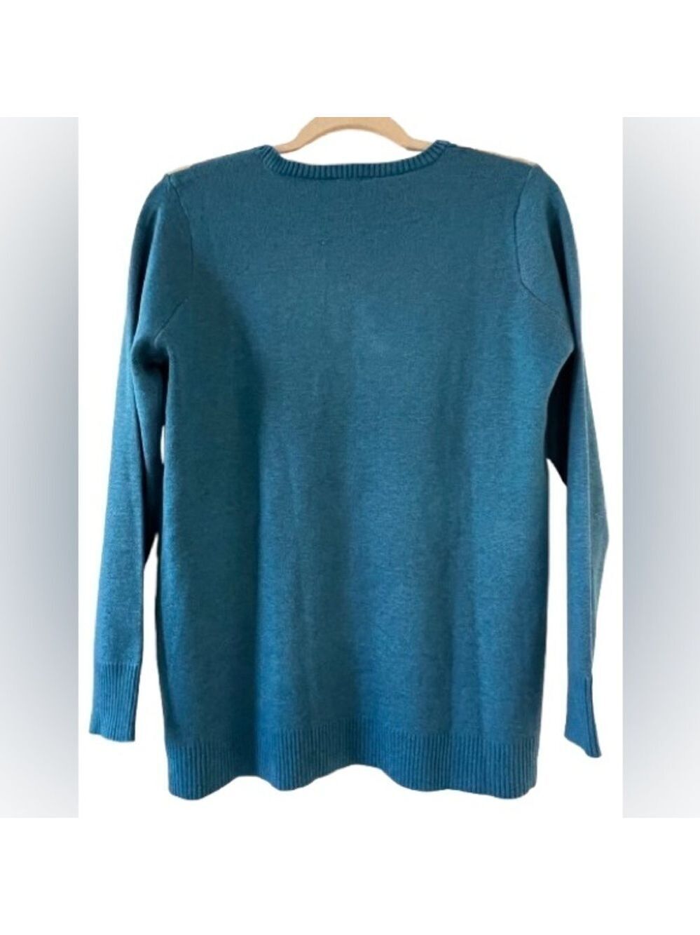 LOGO by Lori Goldstein Floral Jacquard Long Sleeve Sweater Coastal Blue. Size S - Picture 3 of 6
